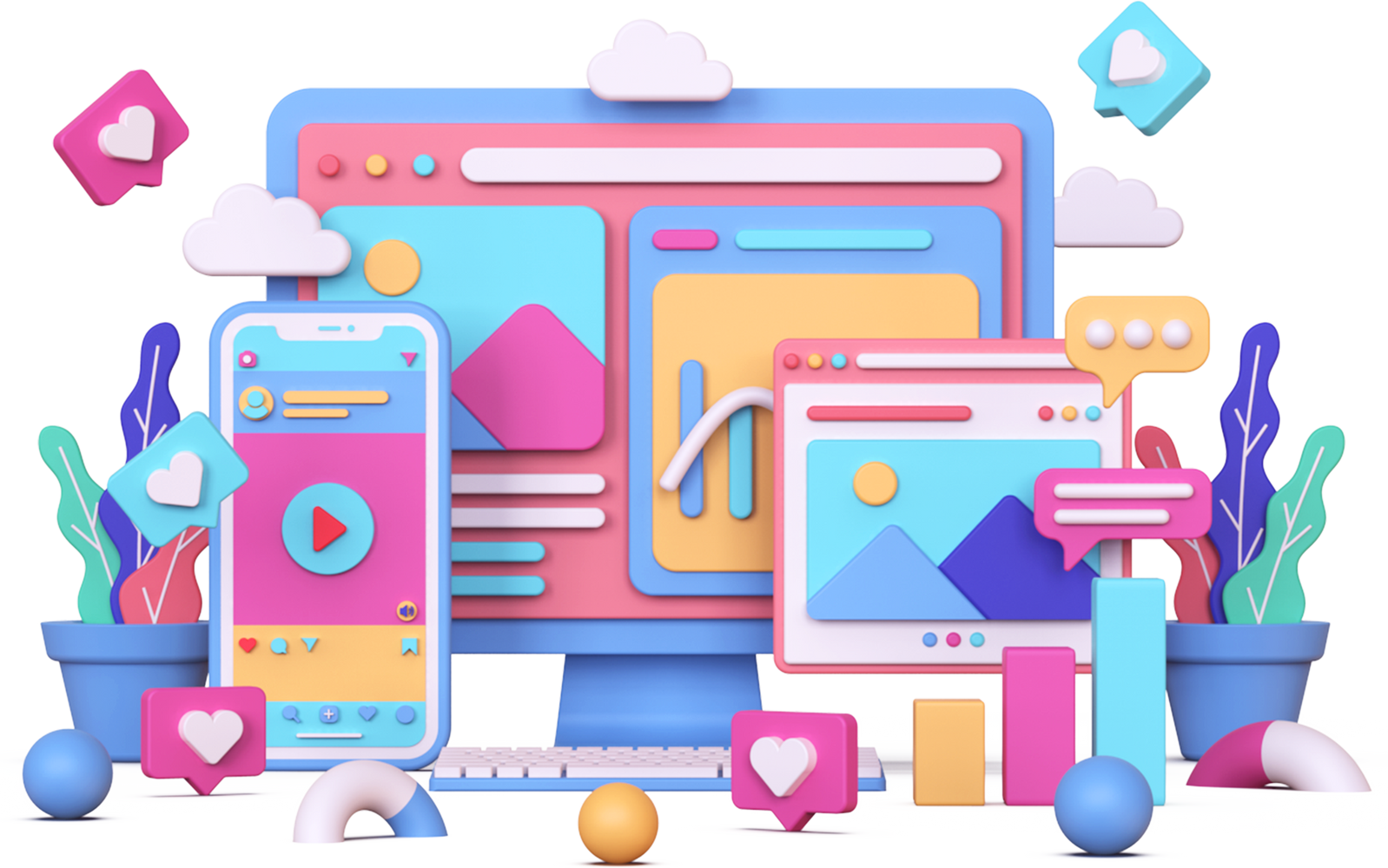 Social Media Networking 3D Illustration